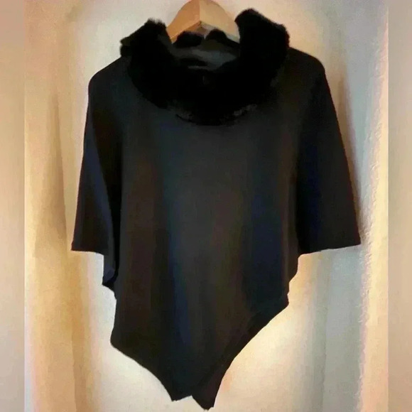 Alfani Petite Faux Fur Collar Poncho Sweater - Picture 2 of 4